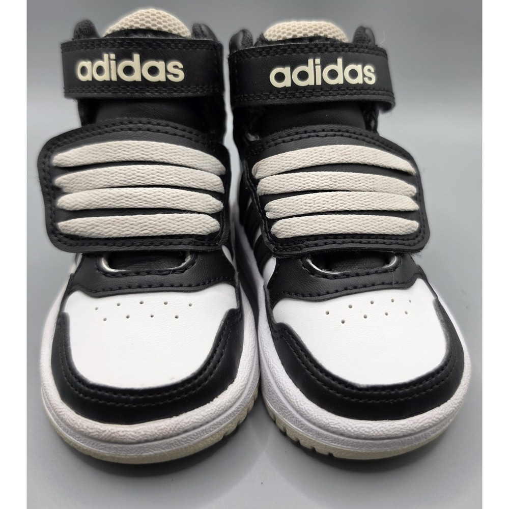 Adidas Toddler High Top Sneakers Size 4K Black White Hook Loop Strap Shoes